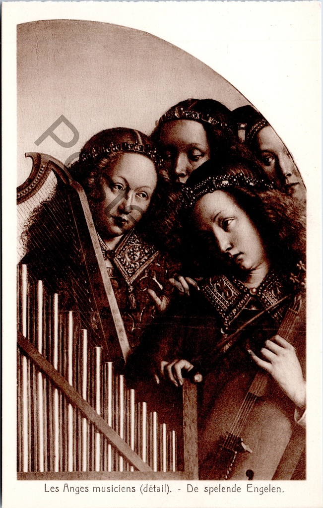 [Gent0452] Ghent - "Les Anges musiciens (détail). - The playing Angels." - Detail of the Lamb of God: playing angels