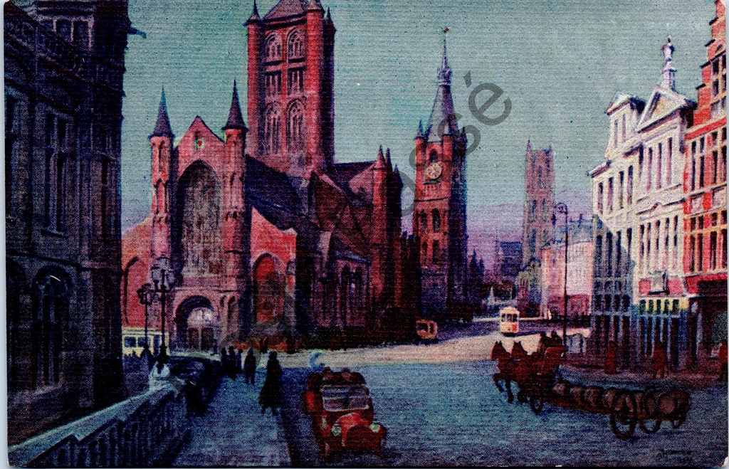 [Gent0554] Gent - "L'Église Saint-Nicolas, le Beffroi et l'Église Saint-Bavon" - Gezicht op Sint-Nicolaaskerk, Belfort en Sint-Baafskathedraal