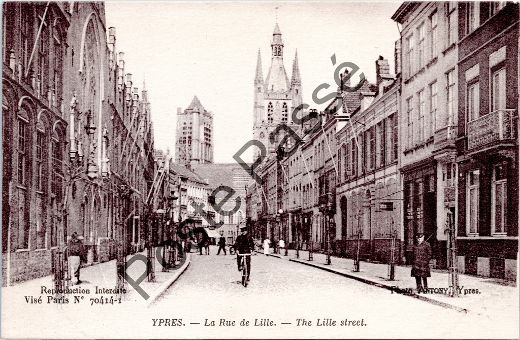 [Ieper0010] Ypres - "La Rue de Lille - The Lille street" - View of Lille street with St Martin's Cathedral in the background