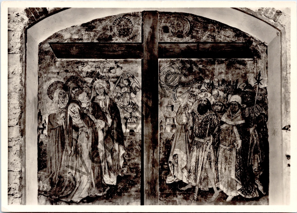 [Dendermonde0212] Dendermonde - "O. L. Vrouwkerk. De Kruisiging, fresco, rond 1430." - Kruisiging fresco ca. 1430 in de Onze-Lieve-Vrouwkerk