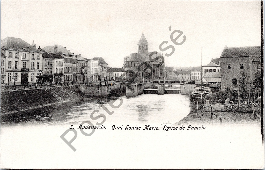 [Oudenaarde0236] Audenarde - "Quai Louise Marie. Eglise de Pamele". - Quai Louise Marie avec l'église Notre-Dame de Pamele