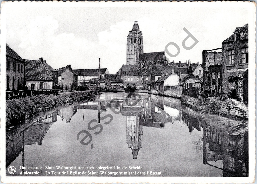 [Oudenaarde0196] Oudenaarde - "Tour de Saint Walburgis se reflétant dans l'Escaut" - Tour de l'église Saint Walburgis se reflétant dans l'Escaut