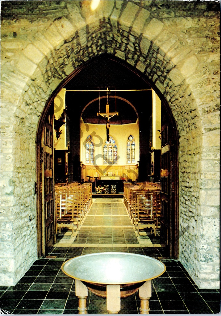 [Oudenaarde0192] Deffinge - "Portal from XIth century and interior view of church" - Portal 11th century and church interior