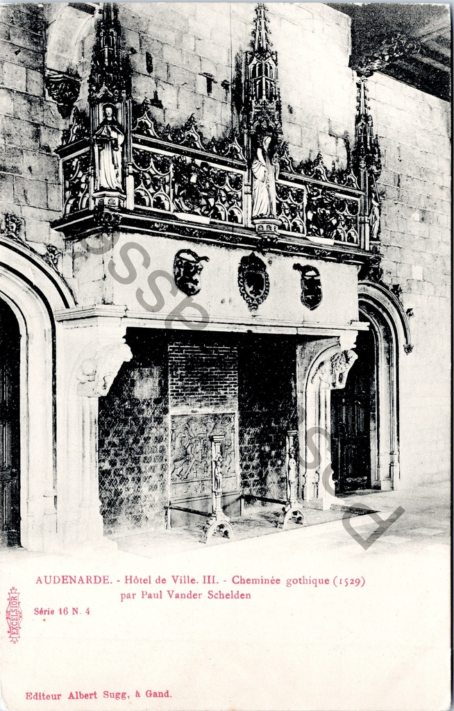 [Oudenaarde0178] Audenarde - "Hôtel de Ville. III. - Cheminée gothique (1529) par Paul Vander Schelden" - Cheminée gothique (1529) dans l'Hôtel de Ville
