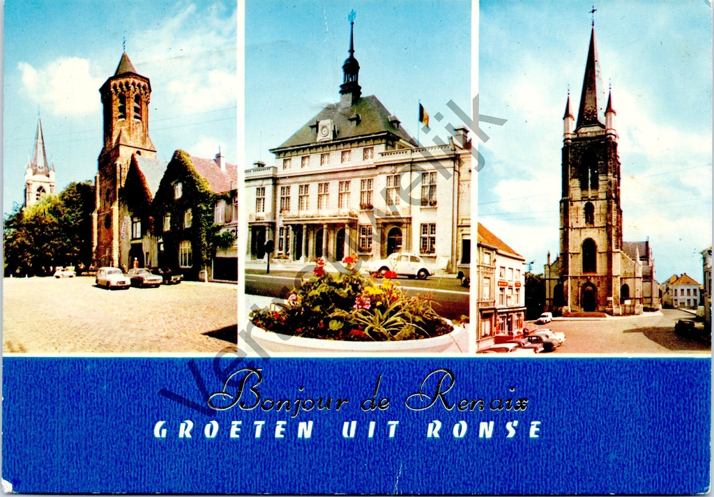 [Ronse0180] Ronse - "Bonjour de Renaix - Greetings from Ronse" - Meerzicht avec l'hôtel de ville et les églises