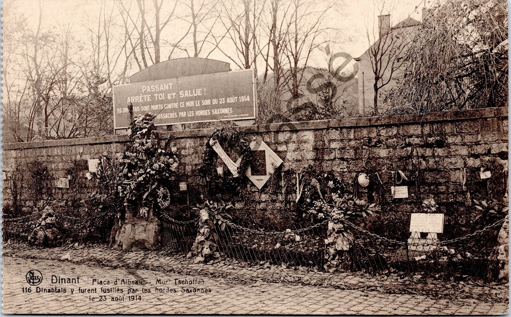 Dinant - "Place d'Albeau – Mur Tschoffen" - Gedenkplaats fusillades 23 augustus 1914