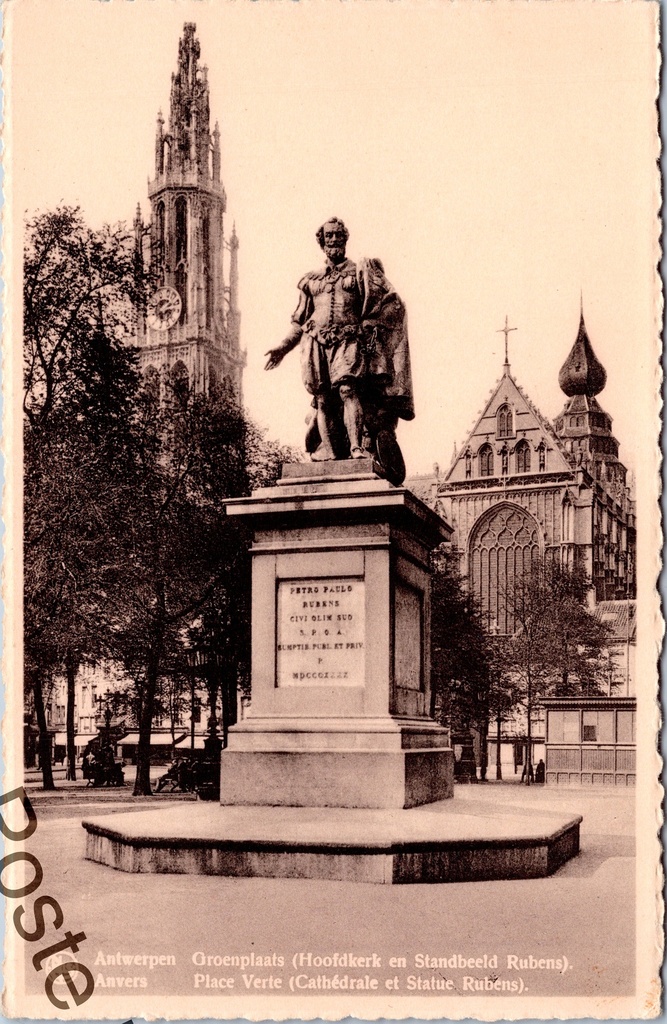 [Antwerpen14] Antwerp - "Groenplaats (Main Church and Rubens Statue)" - Groenplaats with Rubens statue and Our Lady's Cathedral