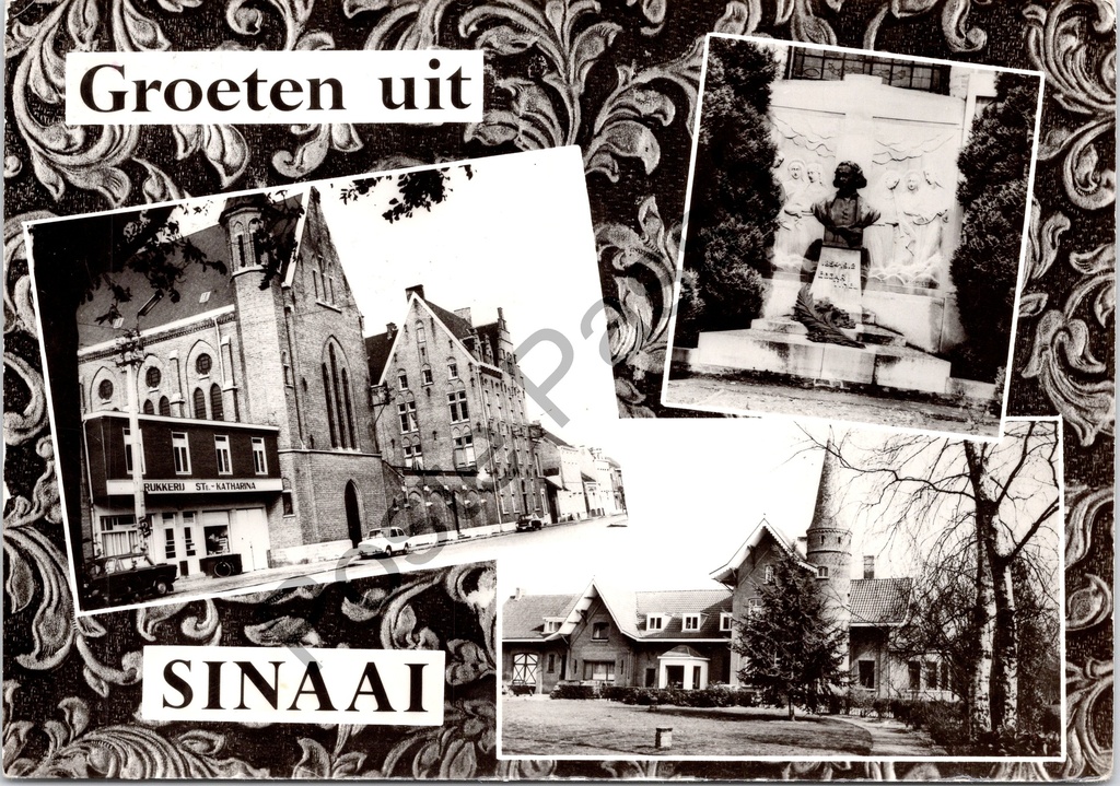 [Sint-Niklaas0214.jpg] Sinaai - "Groeten uit Sinaai" - Meerzicht met kerk, monument en kasteel
