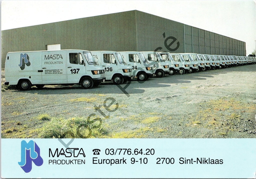 [Sint-Niklaas0232.jpg] Sint-Niklaas - "MASTA PRODUKTEN" - Reclamkaart met bestelwagens en productengamma