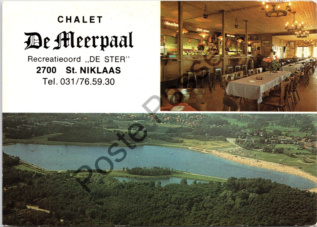 Sint-Niklaas - "Chalet De Meerpaal" - Recreatieoord De Ster, interieur en luchtfoto