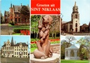 Sint-Niklaas - "Groeten uit Sint Niklaas" - Meerzicht met stadhuis, kerk, kasteel, sculptuur en park