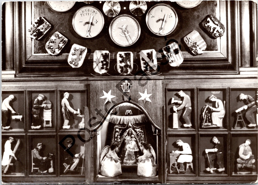 [Sint-Niklaas0274.jpg] Sint-Niklaas - "Astronomisch Uurwerk De Heirmanklok Kasteel Walburg" - Detail voorzijde van het astronomisch uurwerk