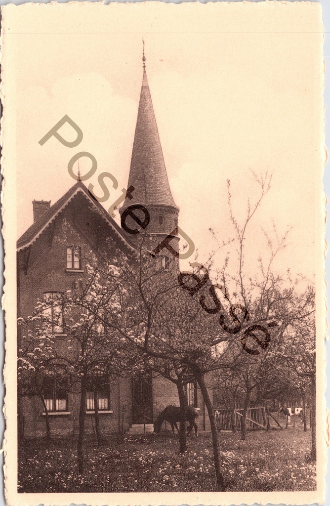 [Sint-Niklaas0364.jpg] Sinaai-Waas - "Klooster Maria-Reparatrix" - Zicht op het klooster met toren en fruitboomgaard