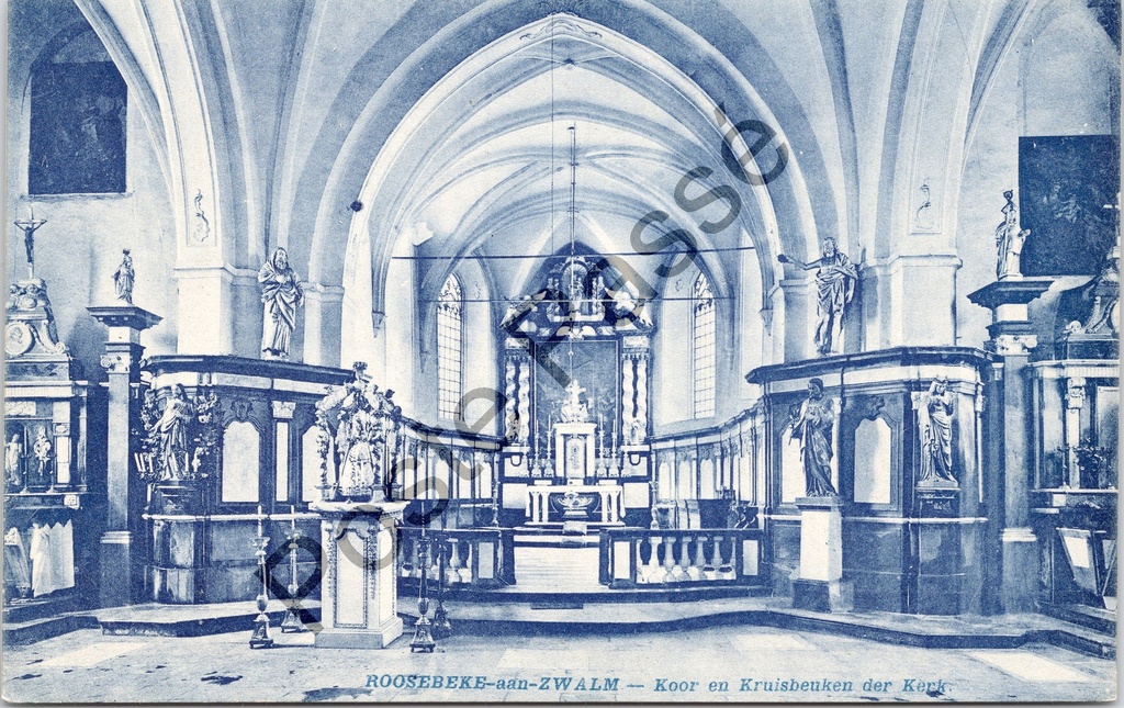 [Zwalm0384.jpg] Zwalm - "Koor en Kruisbeuken der Kerk" - Interieur van de kerk van Roosebeke-aan-Zwalm