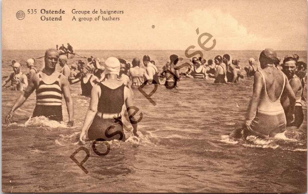 Oostende - "Groupe de baigneurs" - Groep badgasten in de zee