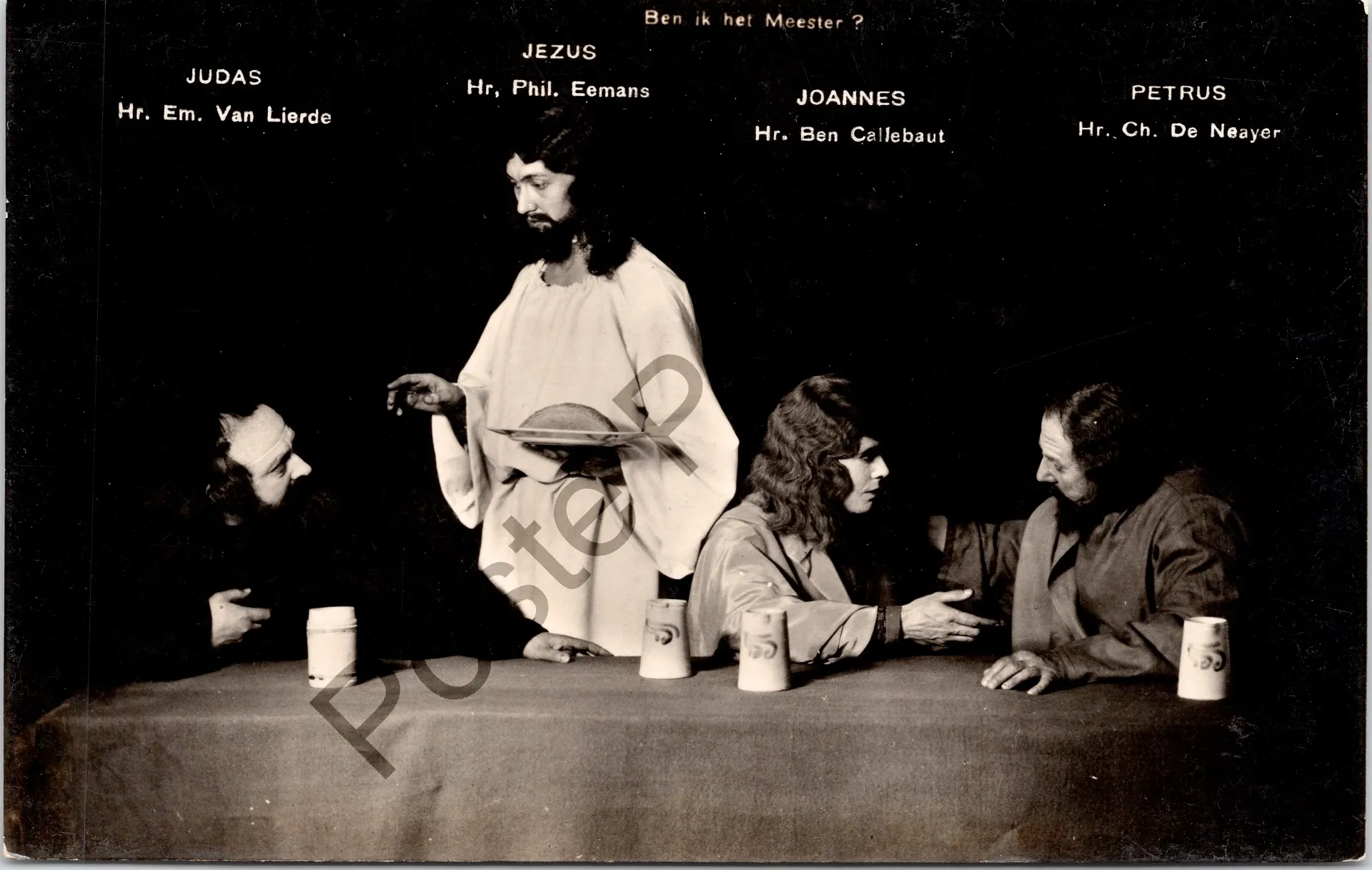Aalst - "Ben ik het Meester?" - Passiespelen 1931, toneelscène met Judas, Jezus, Joannes en Petrus
