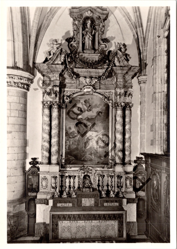 [Aalst0264.jpg] Aalst - "Sint-Martinuskerk. Altaar van de Heilige Barbara, 1644, steen." - Barokaltaar van de Heilige Barbara