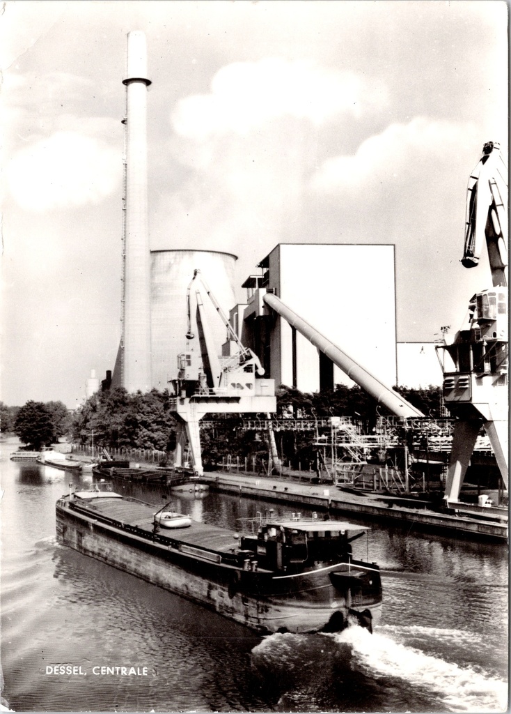 Dessel – “DESSEL, POWER STATION” – Power station on the canal with an inland vessel