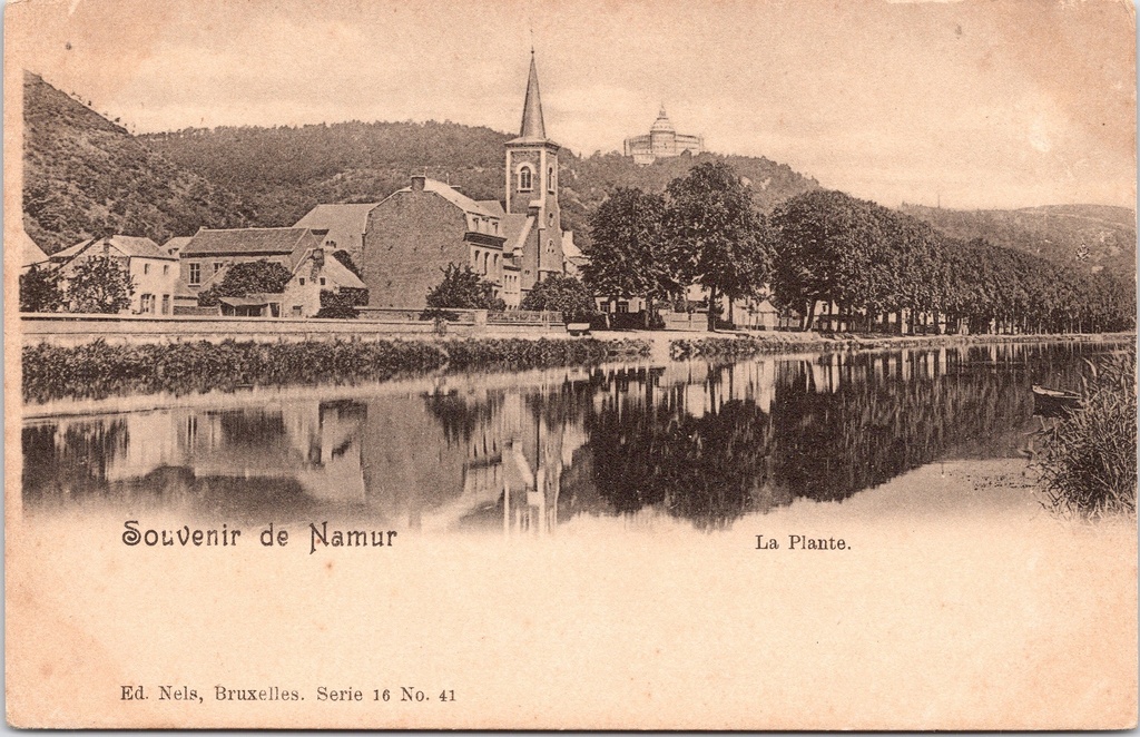 Namur – “La Plante” – View of the banks of the Meuse in the La Plante district, featuring the church and citadel