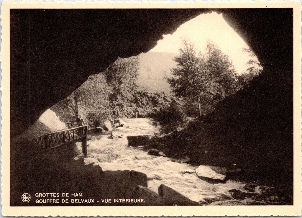 [Han-sur-lesse1273] Rochefort – ‘Grottes de Han – Gouffre de Belvaux – Interior view’ – Grottes de Han, interior view of the Gouffre de Belvaux with the river