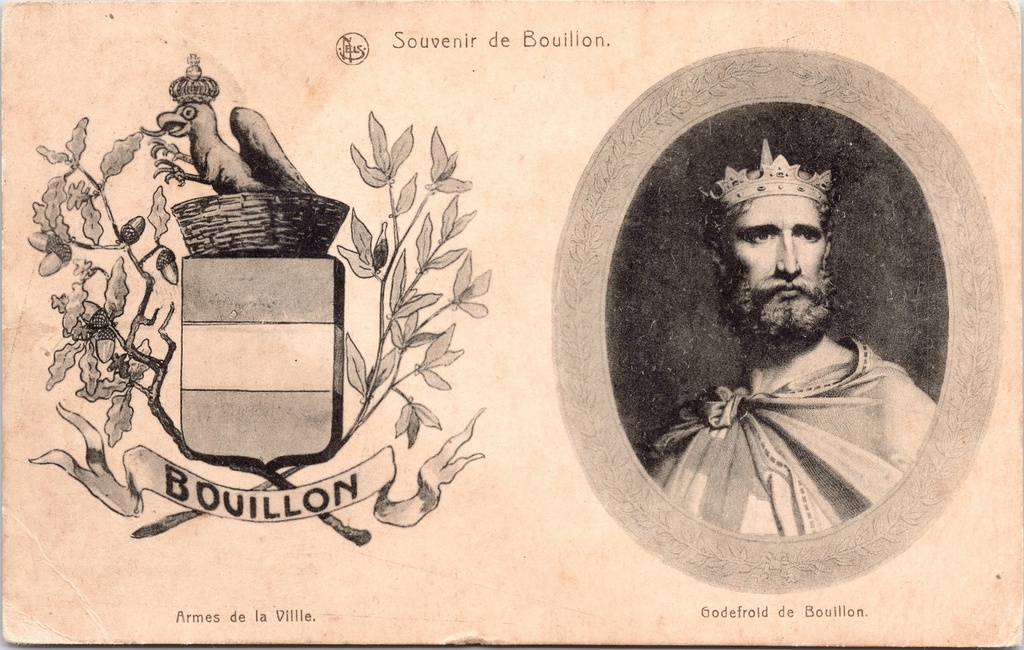 [Bouillon1481] Bouillon - « Souvenir de Bouillon » - Armoiries de la ville et portrait de Godefroid de Bouillon