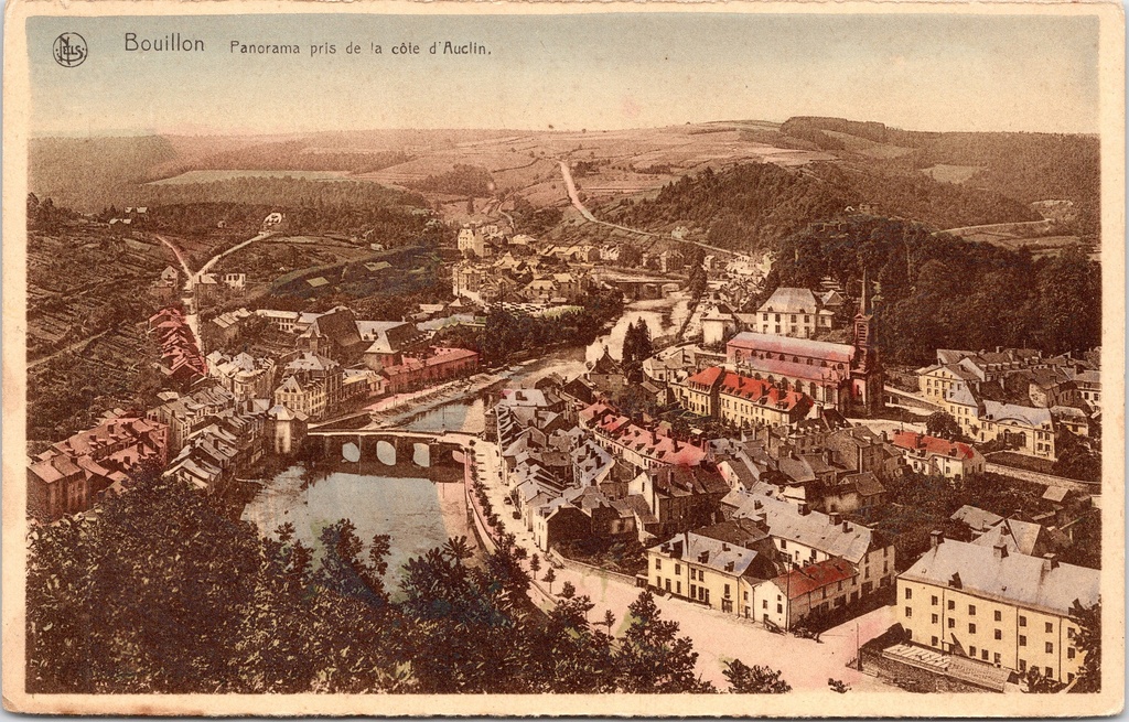 [Bouillon1523] Bouillon – “Panorama pris de la côte d’Auclin” – Panoramic cityscape featuring the Semois