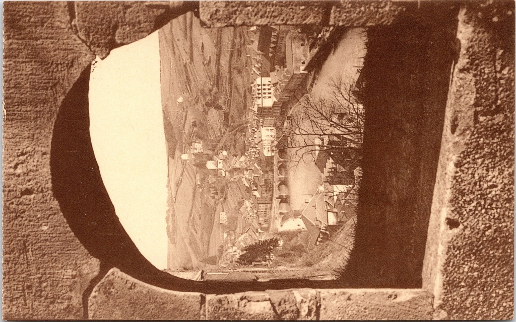 [Bouillon1541] Bouillon – “Panorama of Bouillon through a loophole in the castle” – Panorama from a loophole in the castle
