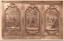 Saint-Hubert – “La Basilique. Dossiers des Stalles du côté Nord” – North Side Choir Stalls, 3 scenes from the life of Saint Benedict