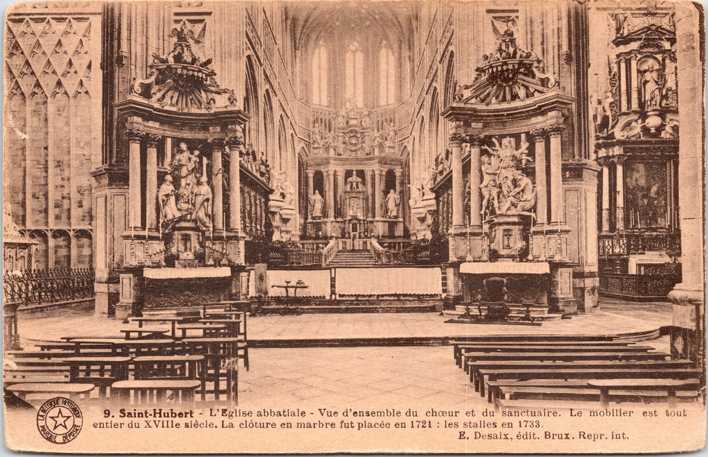 [saint-hubert1655] Saint-Hubert – “L’Eglise abbatiale – Vue d’ensemble du choeur et du sanctuaire” – Abbey Church, overview of the choir and sanctuary
