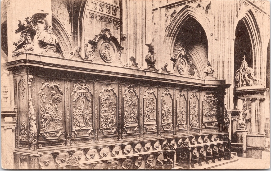 [saint-hubert1665] Saint-Hubert – “L’église abbatiale” – Abbey Church, southern choir stalls with oak relief panels