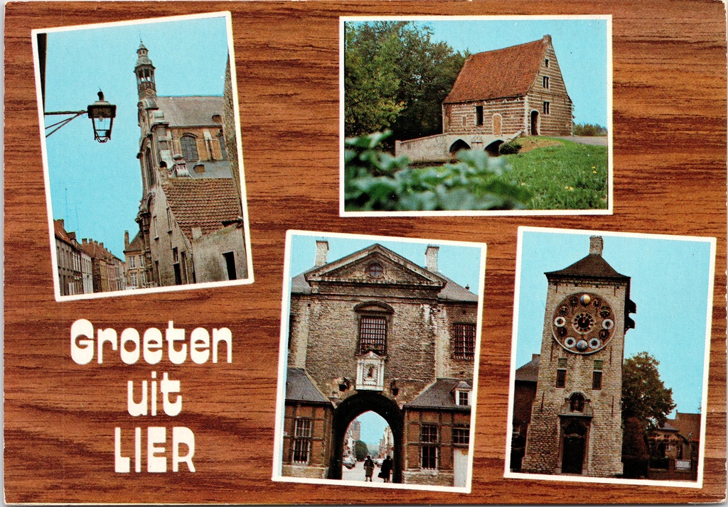 Lier - "Groeten uit Lier" - Multiview met Sint-Gummaruskerk, watermolen, Corneliuspoort en Zimmertoren