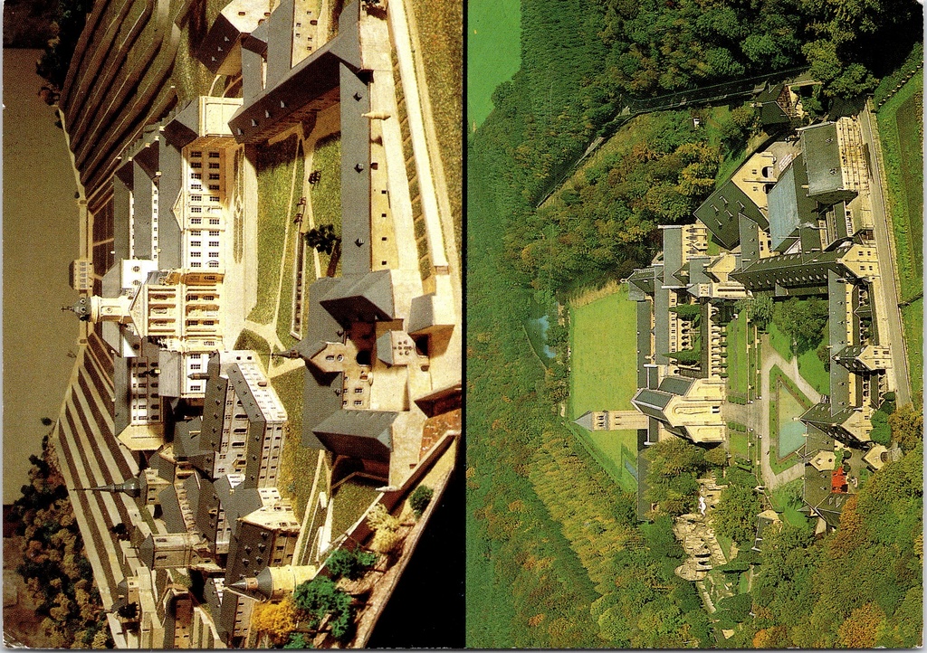 [A1763] Florenville - "Abbaye Notre-Dame d'Orval" - Maquette 1790 en luchtfoto 1980 van de abdij