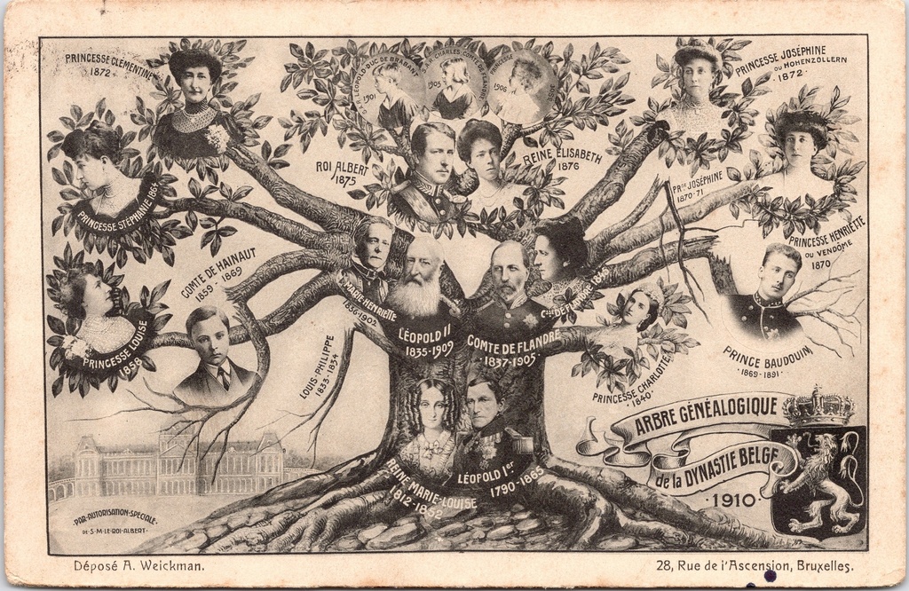 [B1781] Brussel - "Arbre Généalogique de la Dynastie Belge" - Genealogische stamboom van de Belgische dynastie 1910