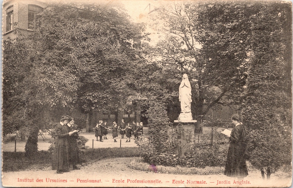 [B1829] Namur - "Institut des Ursulines – Jardin Anglais" - Ursulinenschool Engelse tuin met Mariabeeld
