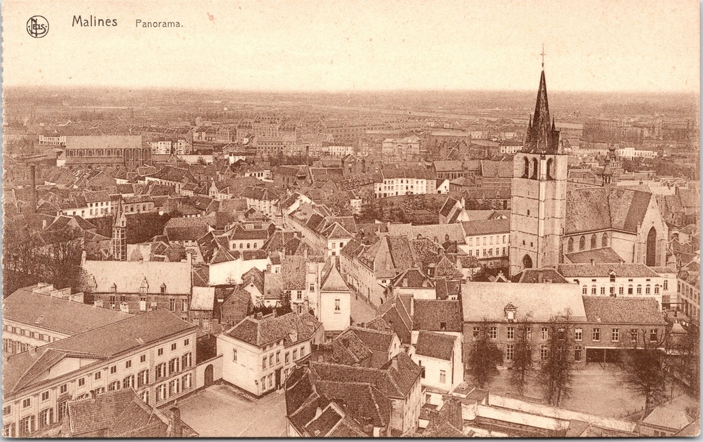 Mechelen - "Malines Panorama" - Panoramisch stadsgezicht met kerktoren