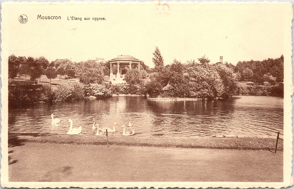 [B1867] Mouscron - "L'Etang aux cygnes" - De Zwanenvijver met muziekpaviljoen