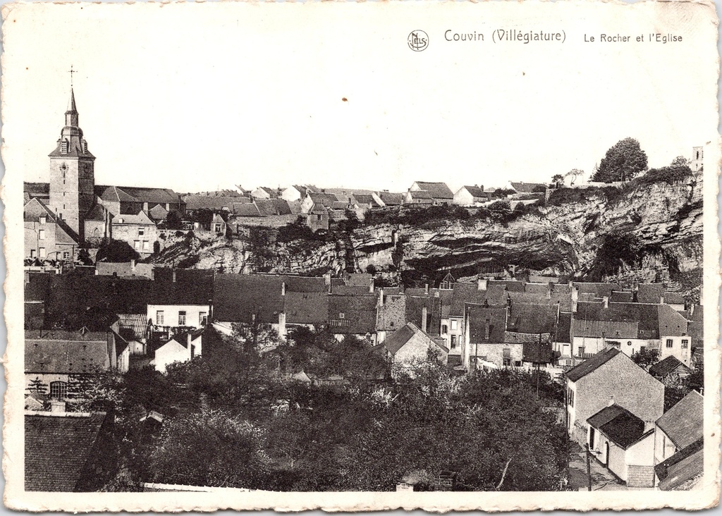 [F1809] Couvin - "Le Rocher et l'Eglise" - Panoramisch zicht op de rots en de kerk