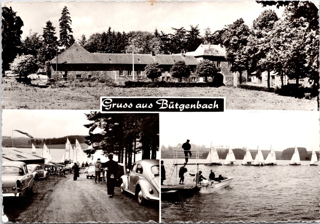 Bütgenbach - "Gruss aus Bütgenbach" - Meerdere zichten: boerderij, jachthaven en zeilboten op het meer