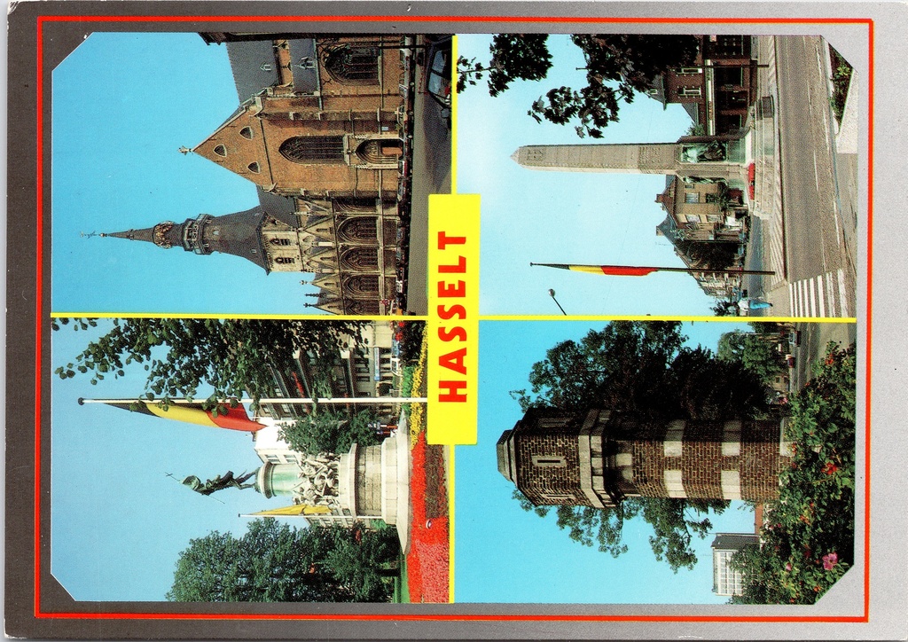[F1827] Hasselt - "HASSELT" - Meervoudige stadskaart met kathedraal, stadhuis, monument en waterpoort