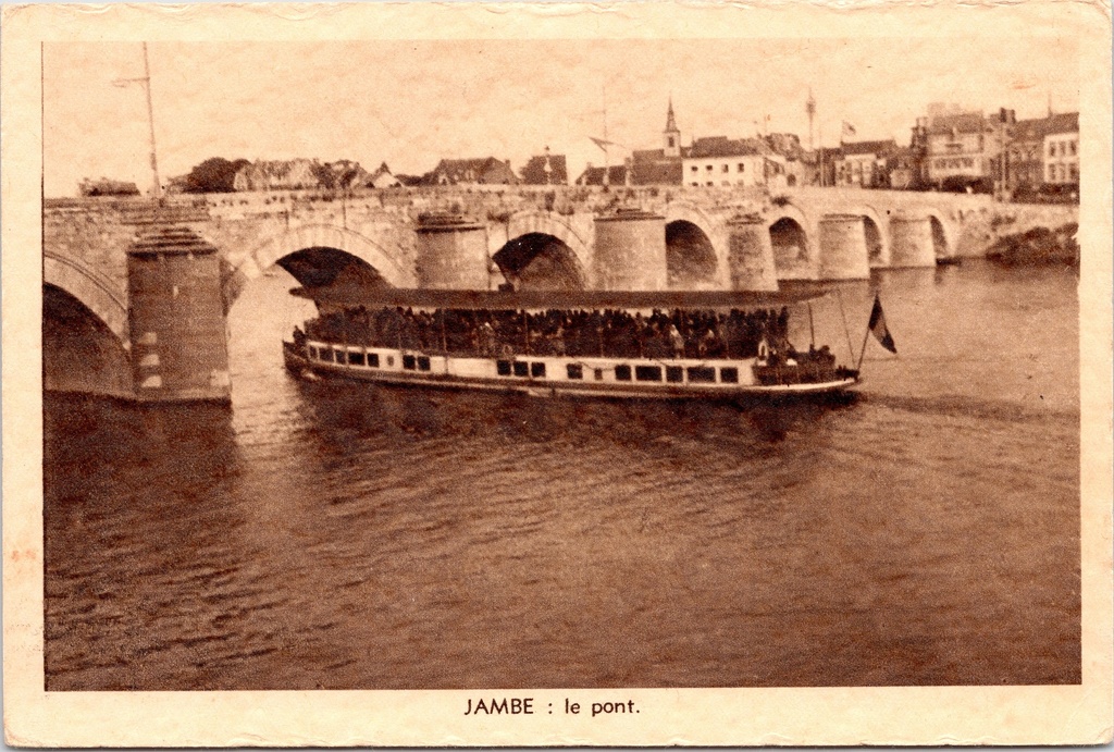 Namur - "JAMBE : le pont." - De brug van Jambe over de Maas met passagiersboot
