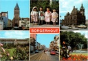 Antwerpen - "BORGERHOUT" - Meervoudige zichtkaart met kerk, gemeentehuis, marionetten, Sportcentrum en park