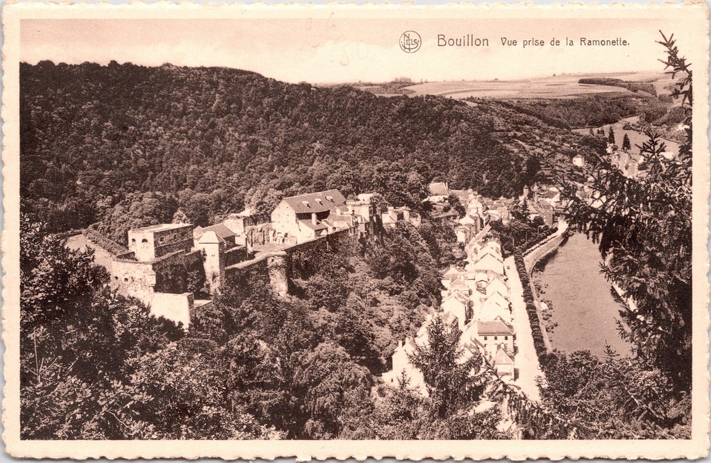 Bouillon – “View taken from the Ramonette” – Panoramic view of the castle and town from the Ramonette