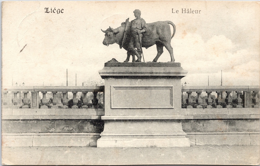 Liège - « Le Hâleur » - Statue du charretier avec son bœuf sur un pont