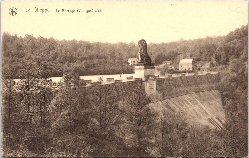 Jalhay - "La Gileppe - Le Barrage (Vue générale)" - Algemeen zicht op de Gileppe-dam met leeuwenstandbeeld