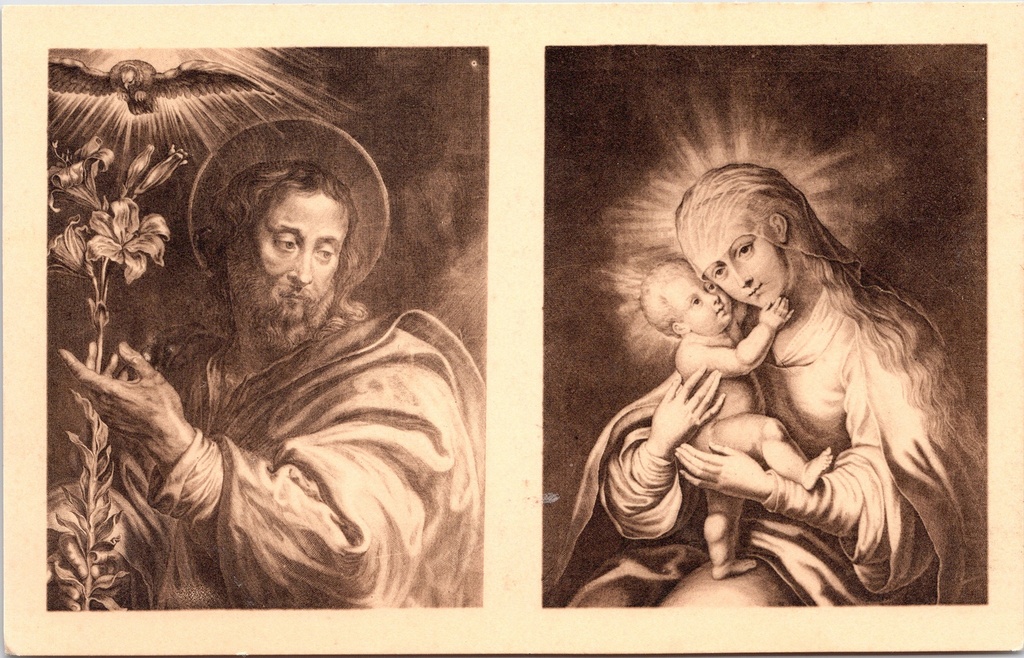 Mol – “Postel” – Prints from copper plates from the abbey’s art collection: St Joseph with a lily and the Holy Spirit; Madonna and Child