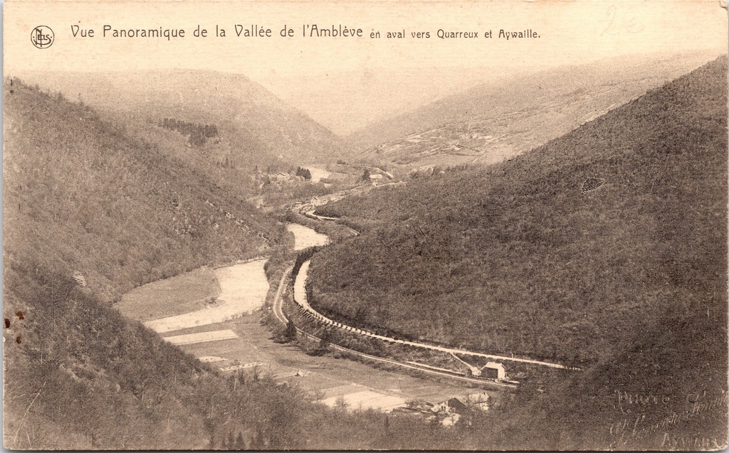 [H1999] Aywaille – “Panoramic view of the Amblève Valley downstream towards Quarreux and Aywaille” – Panoramic view of the Amblève Valley towards Quarreux and Aywaille