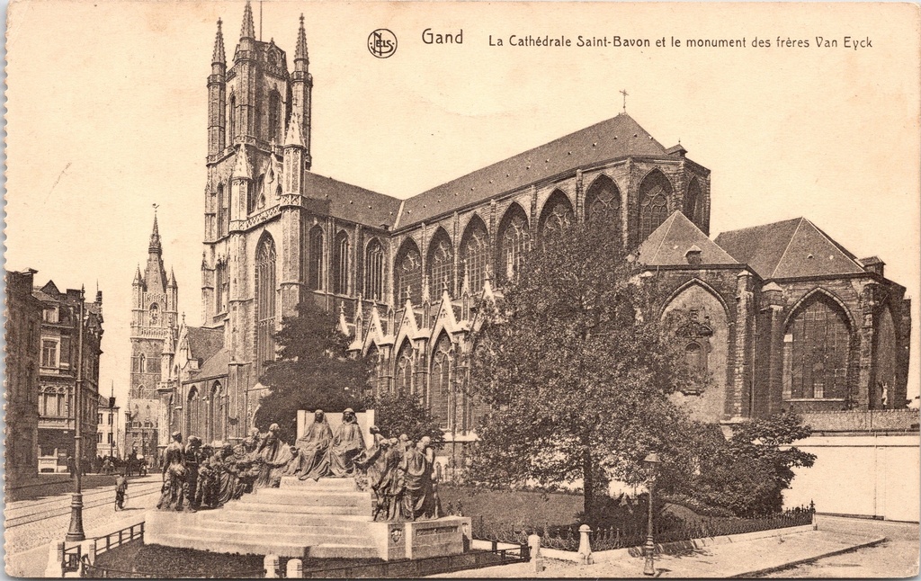 Ghent – “St Bavo’s Cathedral and the Van Eyck Brothers Monument” – St Bavo’s Cathedral with the Van Eyck Brothers Monument