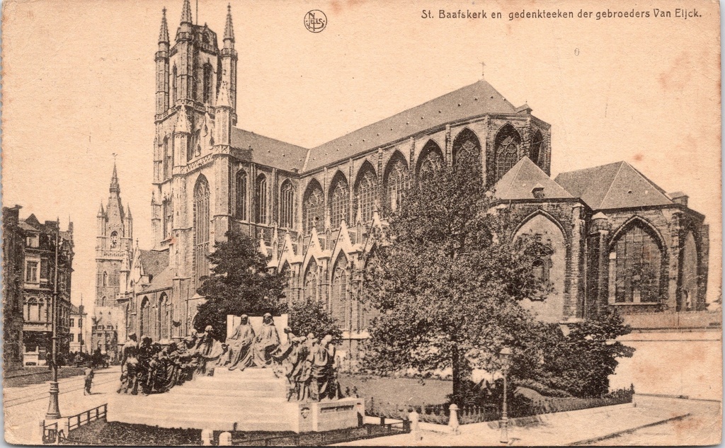 Gent - "St. Baafskerk en gedenkteeken der gebroeders Van Eyck" - Sint-Baafskathedraal met Van Eyck-monument