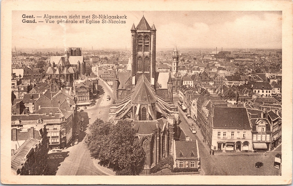Gand - « Vue générale avec l'église Saint-Nicolas » - Vue panoramique de la ville avec l'église Saint-Nicolas
