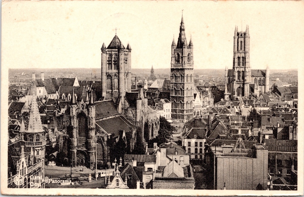 Ghent – “Panorama” – City panorama featuring St Nicholas’ Church, the Belfry and St Bavo’s Cathedral